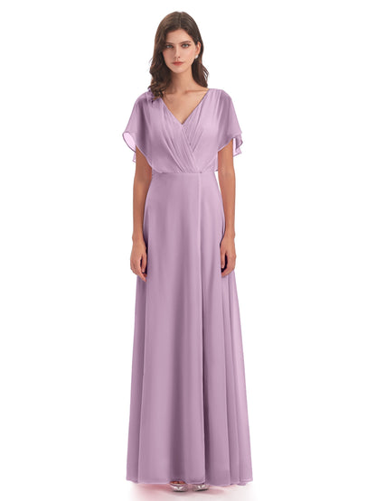 Aria V-Neck Short Sleeves Chiffon Bridesmaid Dresses