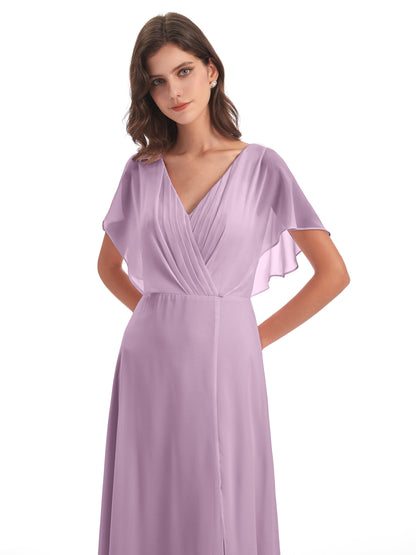 Aria V-Neck Short Sleeves Chiffon Bridesmaid Dresses