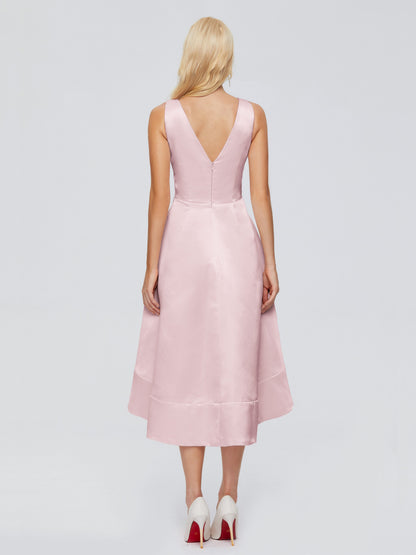 Ashley Straps Knee-length Satin Bridesmaid Dress