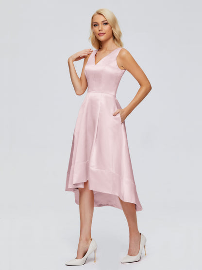 Ashley Straps Knee-length Satin Bridesmaid Dress