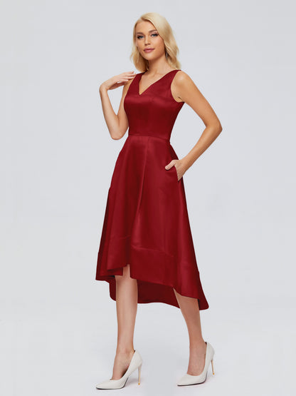 Ashley Straps Knee-length Satin Bridesmaid Dress