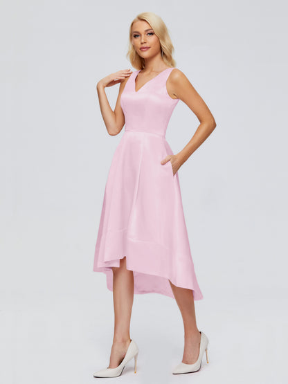 Ashley Straps Knee-length Satin Bridesmaid Dress