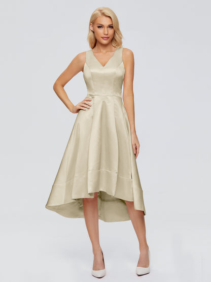 Ashley Straps Knee-length Satin Bridesmaid Dress