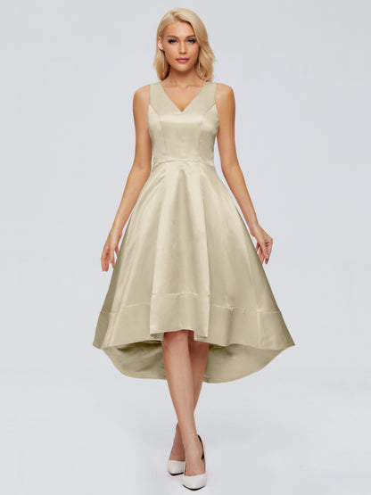Ashley Straps Knee-length Satin Bridesmaid Dress