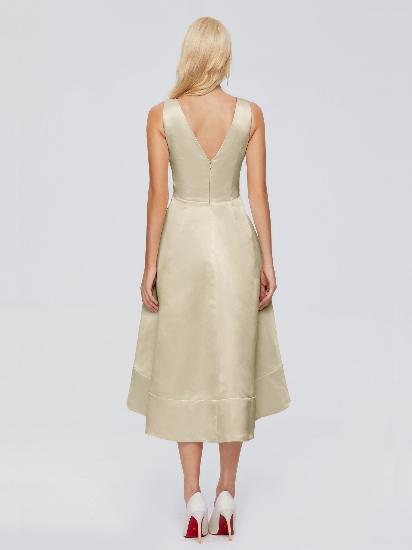 Ashley Straps Knee-length Satin Bridesmaid Dress