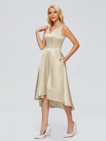 Ashley Straps Knee-length Satin Bridesmaid Dress