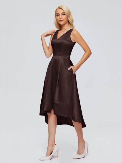 Ashley Straps Knee-length Satin Bridesmaid Dress
