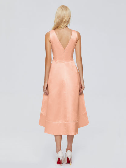 Ashley Straps Knee-length Satin Bridesmaid Dress
