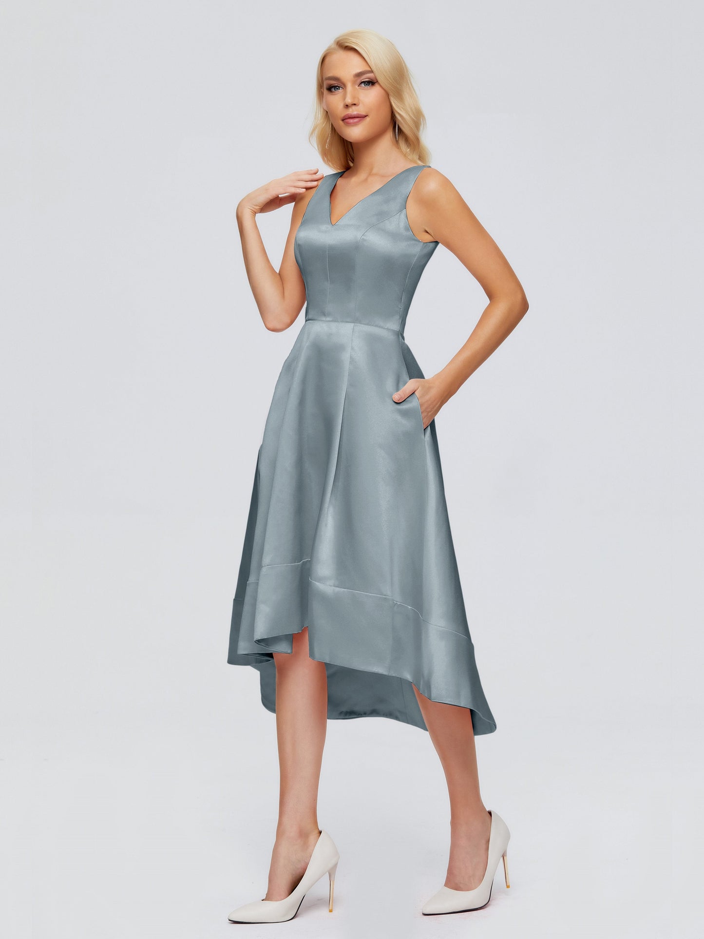 Ashley Straps Knee-length Satin Bridesmaid Dress