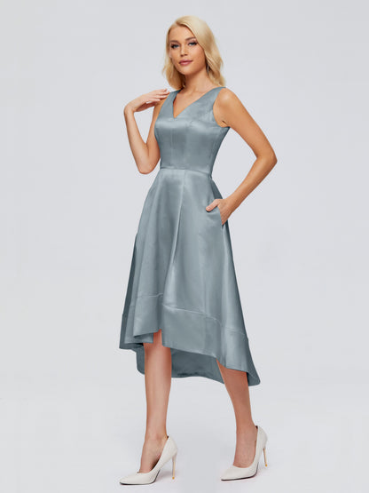 Ashley Straps Knee-length Satin Bridesmaid Dress