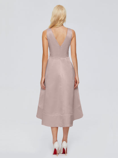 Ashley Straps Knee-length Satin Bridesmaid Dress