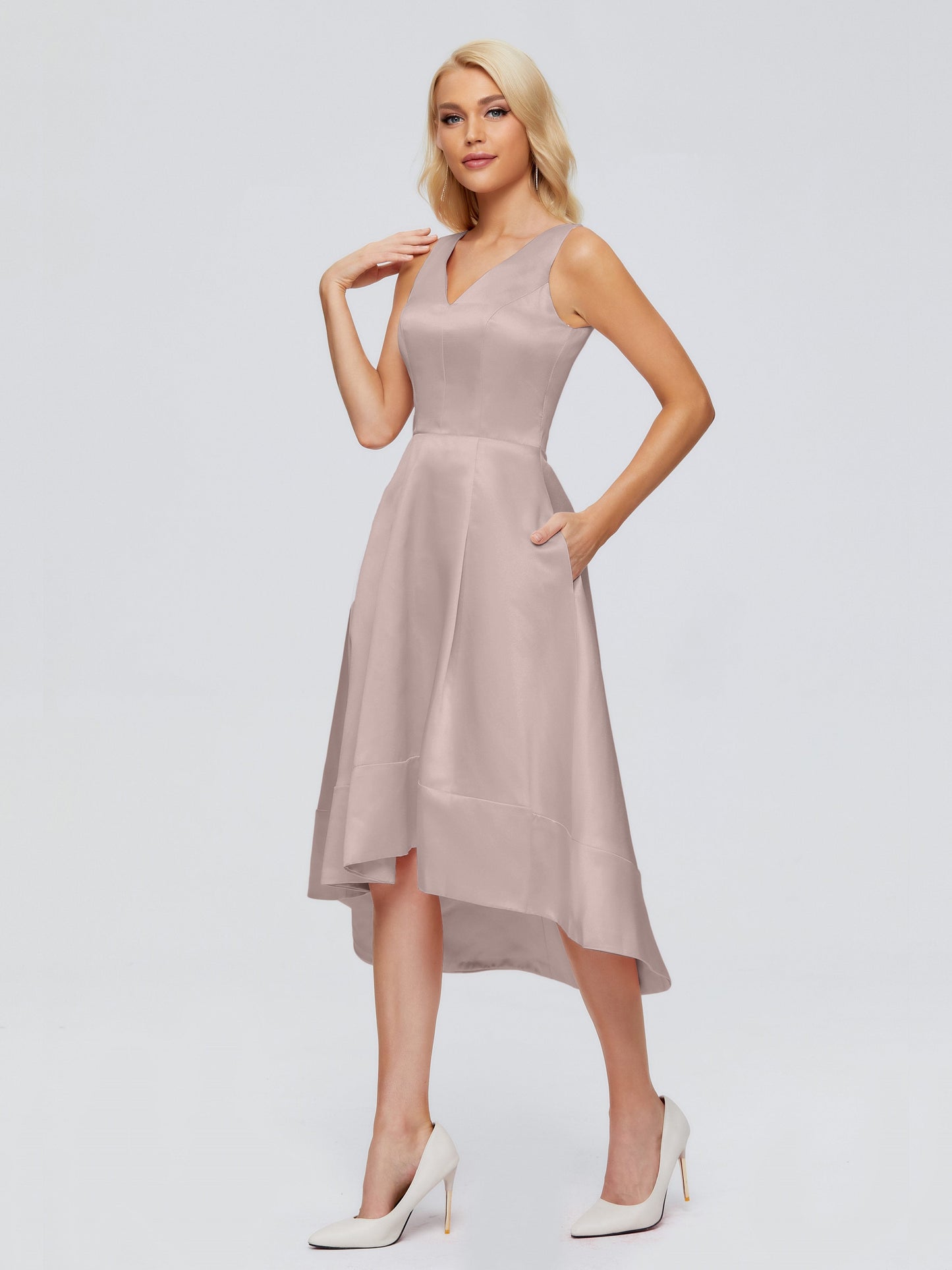 Ashley Straps Knee-length Satin Bridesmaid Dress