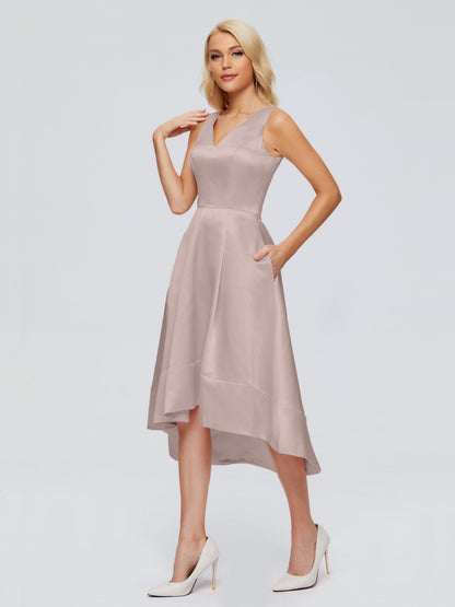 Ashley Straps Knee-length Satin Bridesmaid Dress