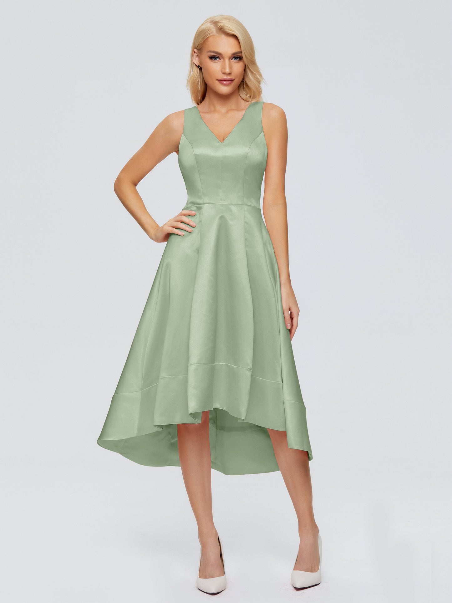 Ashley Straps Knee-length Satin Bridesmaid Dress