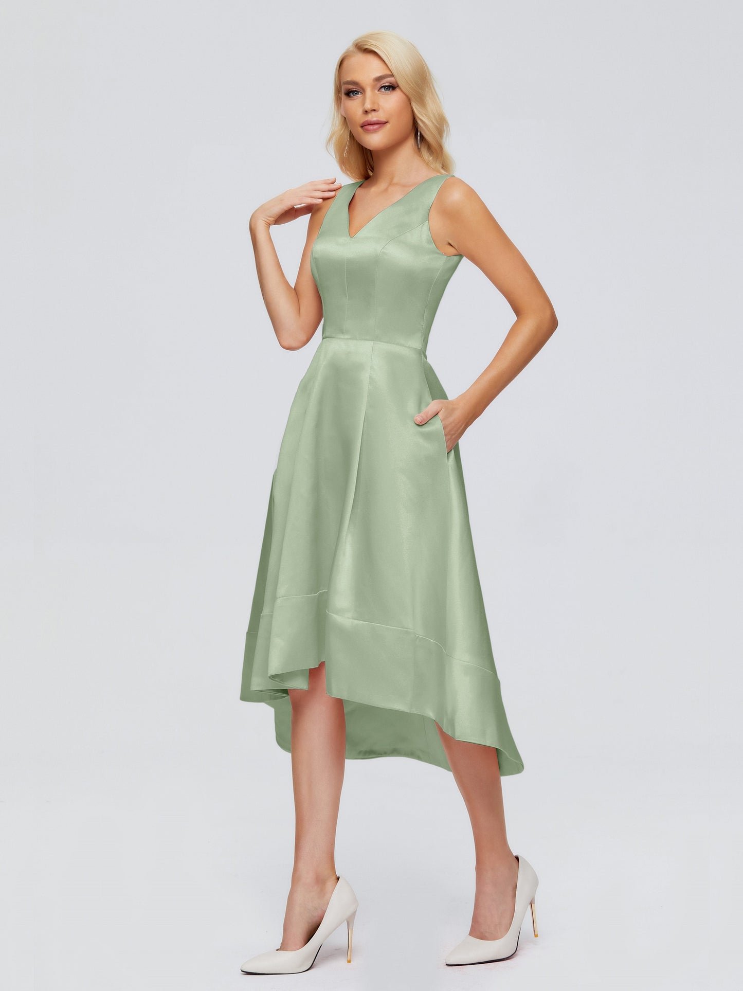 Ashley Straps Knee-length Satin Bridesmaid Dress