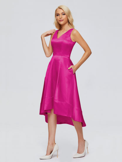 Ashley Straps Knee-length Satin Bridesmaid Dress