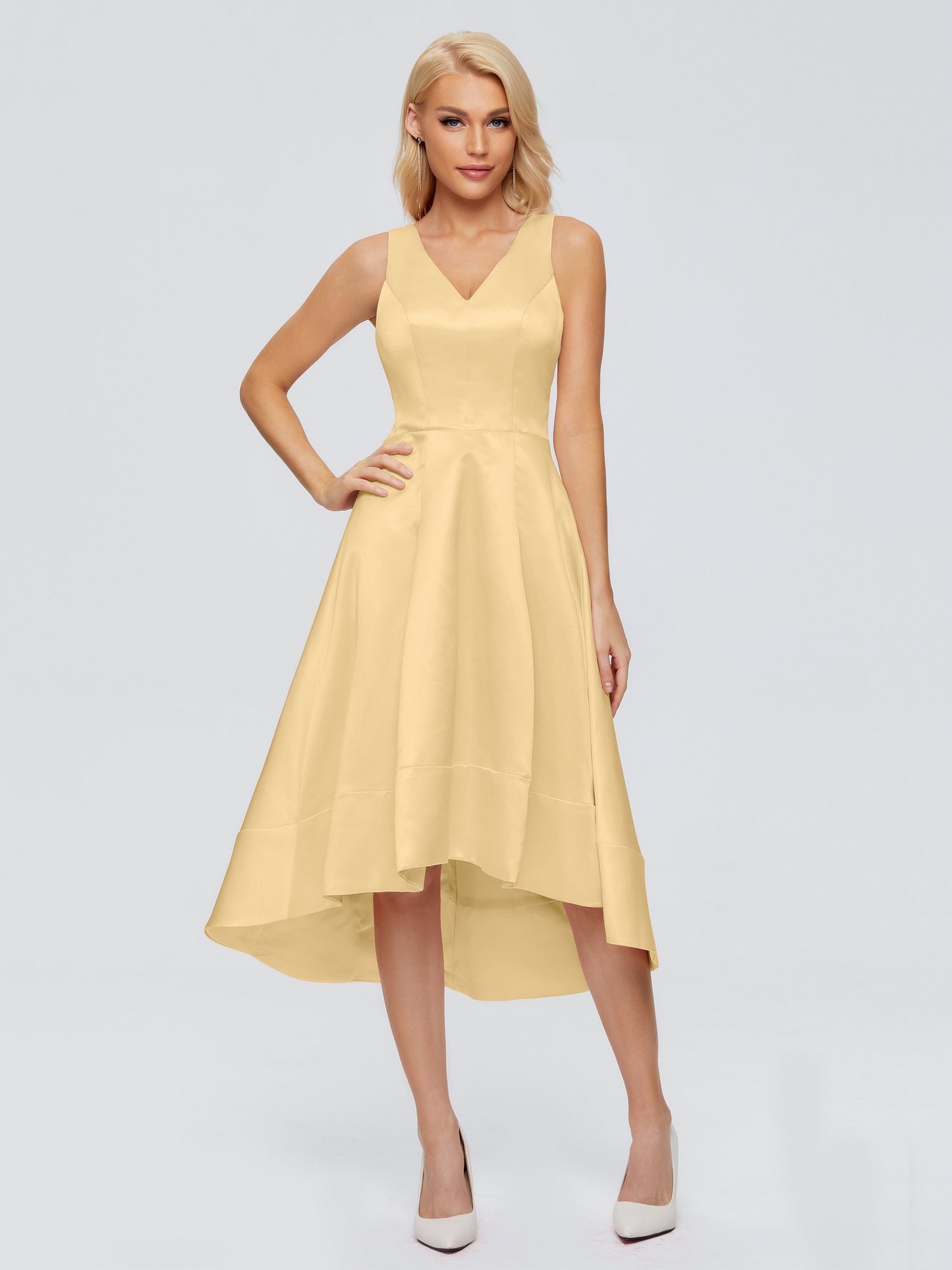 Ashley Straps Knee-length Satin Bridesmaid Dress