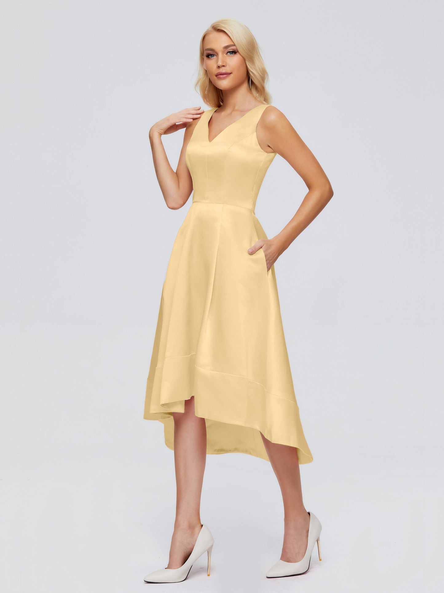 Ashley Straps Knee-length Satin Bridesmaid Dress