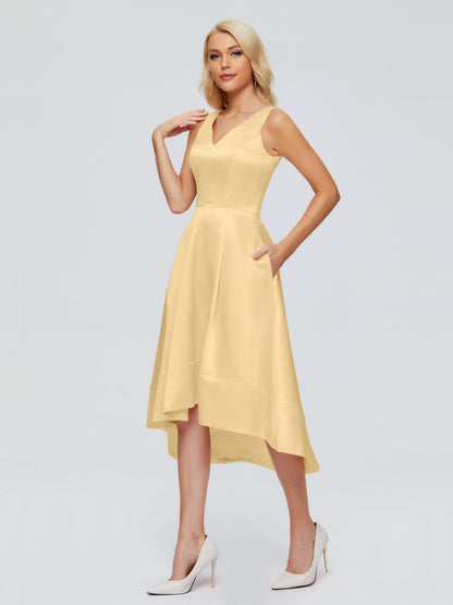 Ashley Straps Knee-length Satin Bridesmaid Dress
