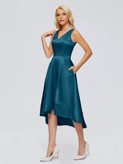 Ashley Straps Knee-length Satin Bridesmaid Dress