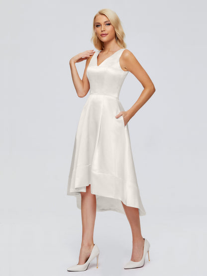Ashley Straps Knee-length Satin Bridesmaid Dress