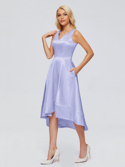 Ashley Straps Knee-length Satin Bridesmaid Dress
