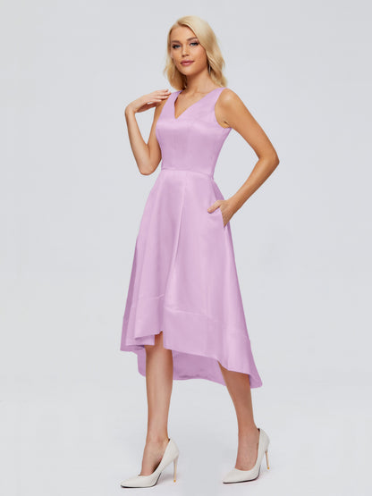 Ashley Straps Knee-length Satin Bridesmaid Dress