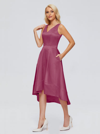 Ashley Straps Knee-length Satin Bridesmaid Dress