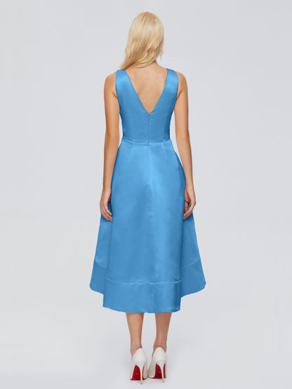 Ashley Straps Knee-length Satin Bridesmaid Dress