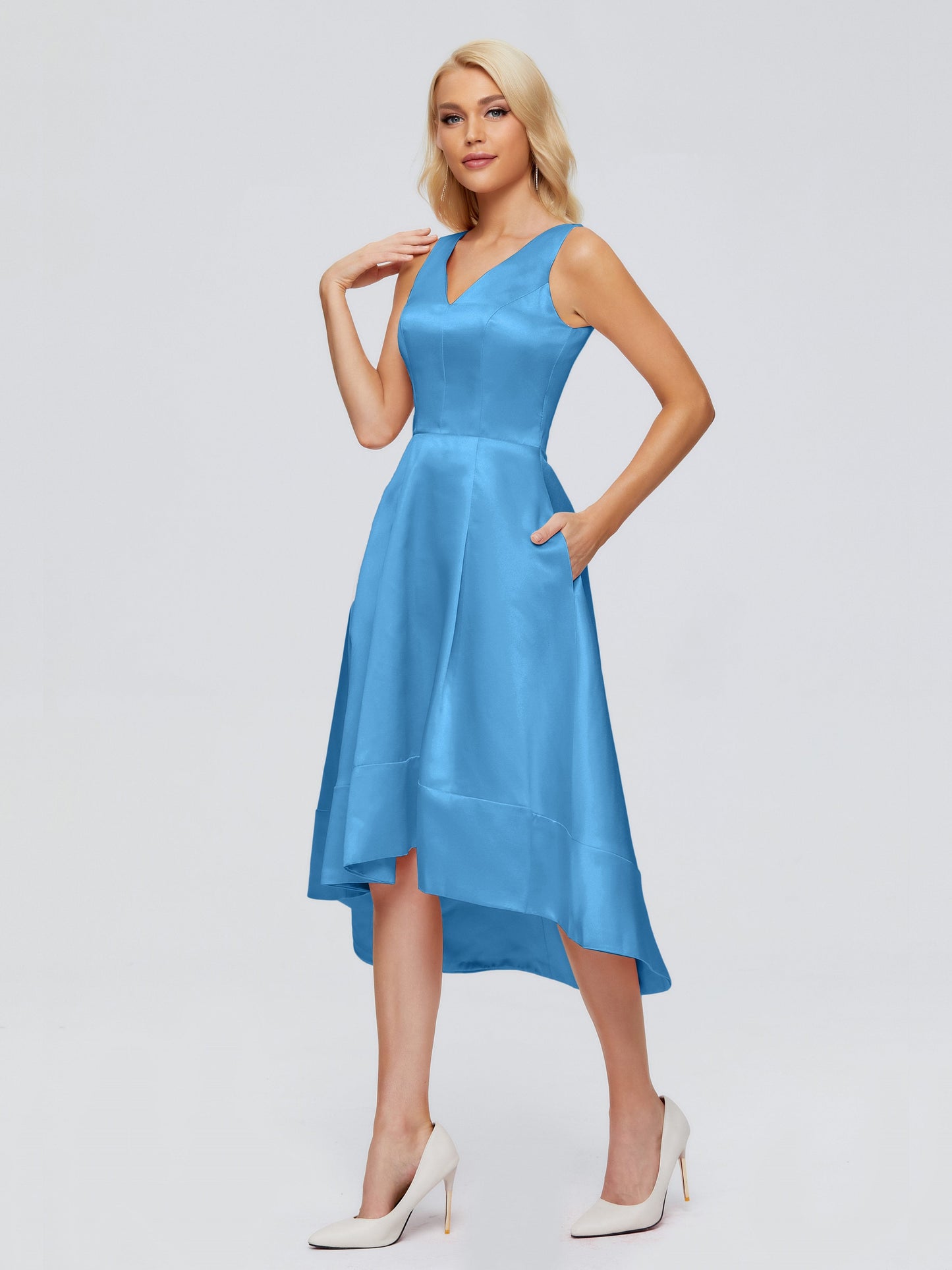 Ashley Straps Knee-length Satin Bridesmaid Dress