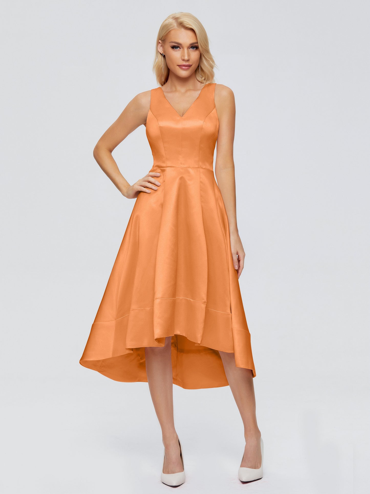 Ashley Straps Knee-length Satin Bridesmaid Dress