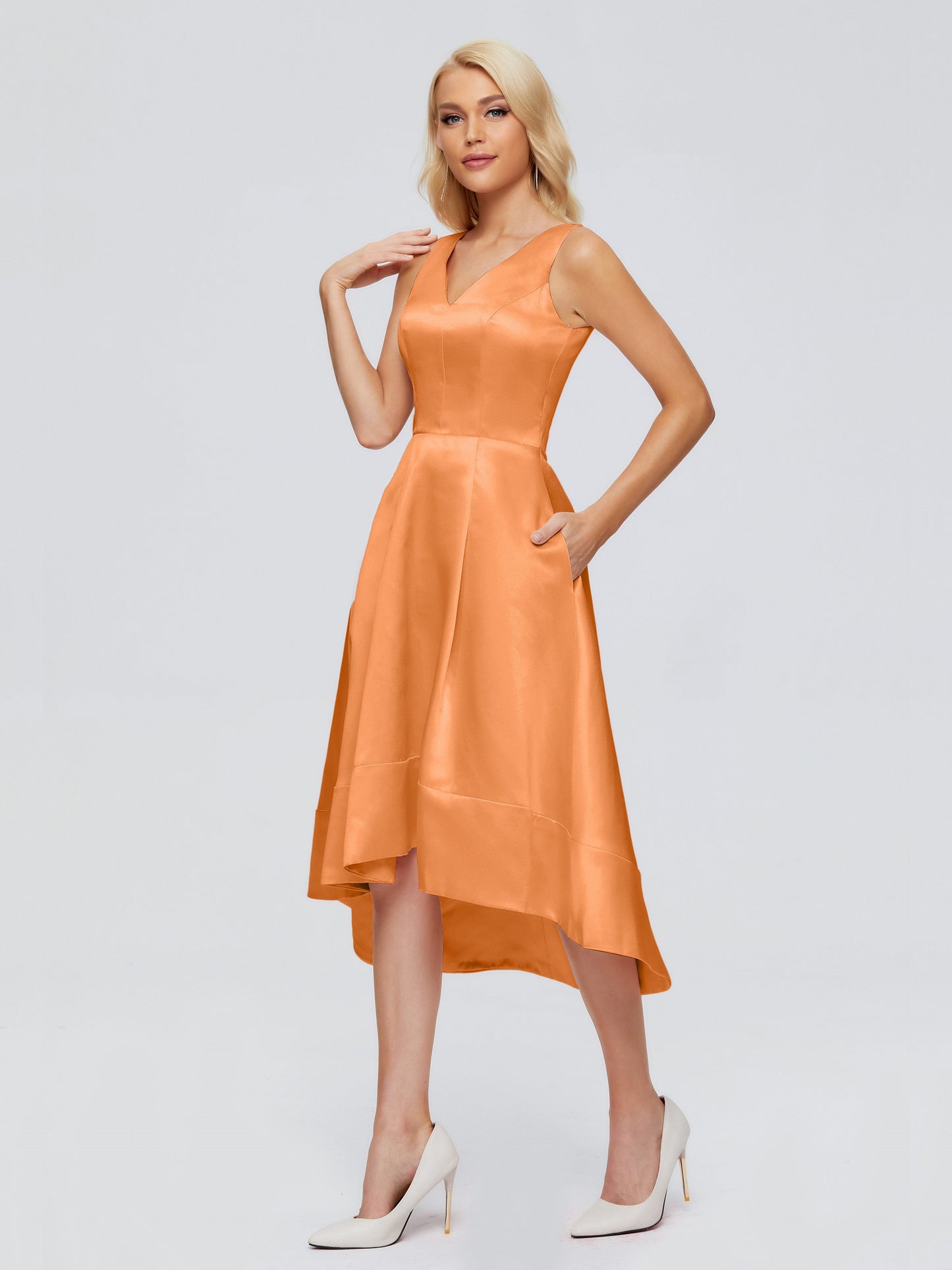 Ashley Straps Knee-length Satin Bridesmaid Dress