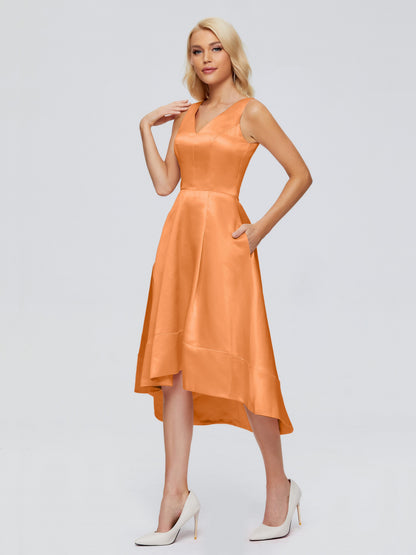 Ashley Straps Knee-length Satin Bridesmaid Dress