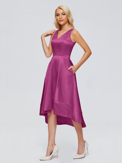 Ashley Straps Knee-length Satin Bridesmaid Dress