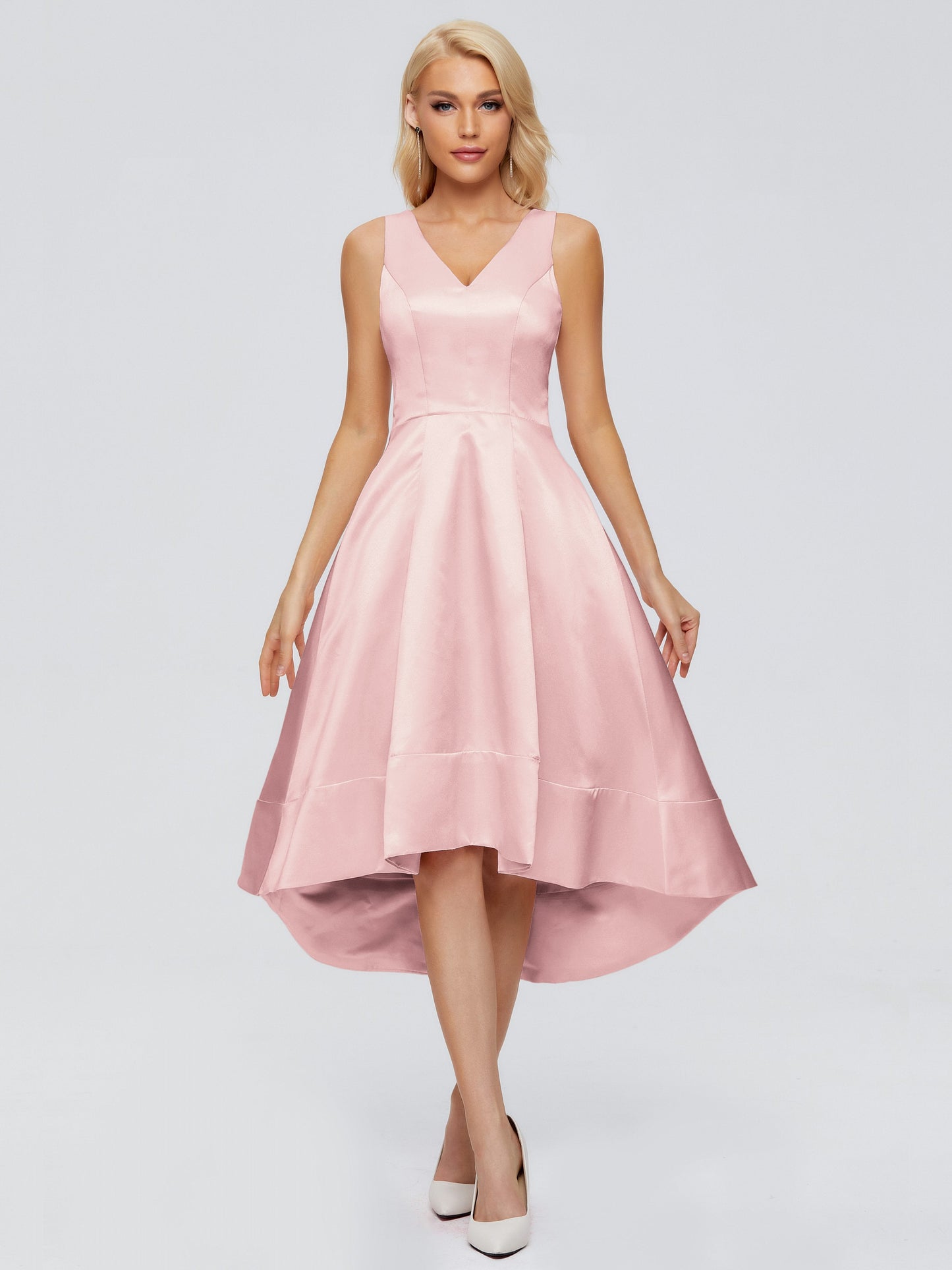 Ashley Straps Knee-length Satin Bridesmaid Dress