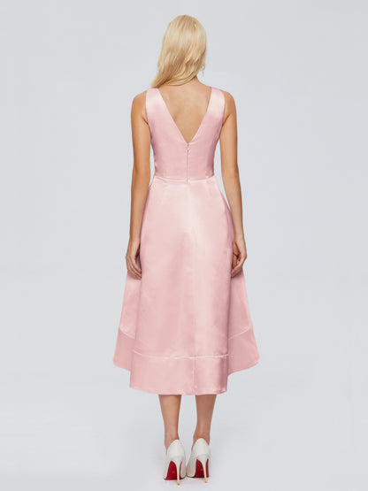 Ashley Straps Knee-length Satin Bridesmaid Dress