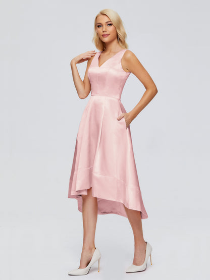 Ashley Straps Knee-length Satin Bridesmaid Dress