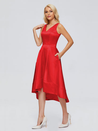 Ashley Straps Knee-length Satin Bridesmaid Dress