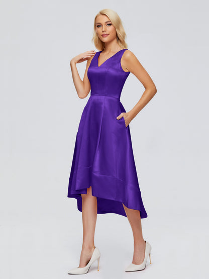 Ashley Straps Knee-length Satin Bridesmaid Dress