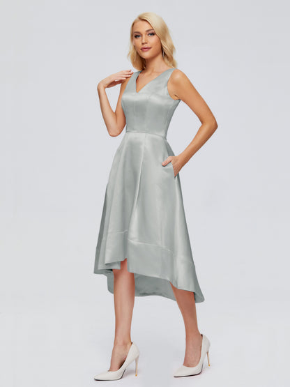 Ashley Straps Knee-length Satin Bridesmaid Dress