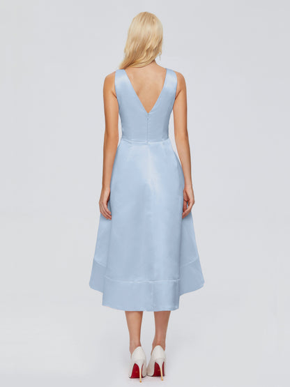Ashley Straps Knee-length Satin Bridesmaid Dress