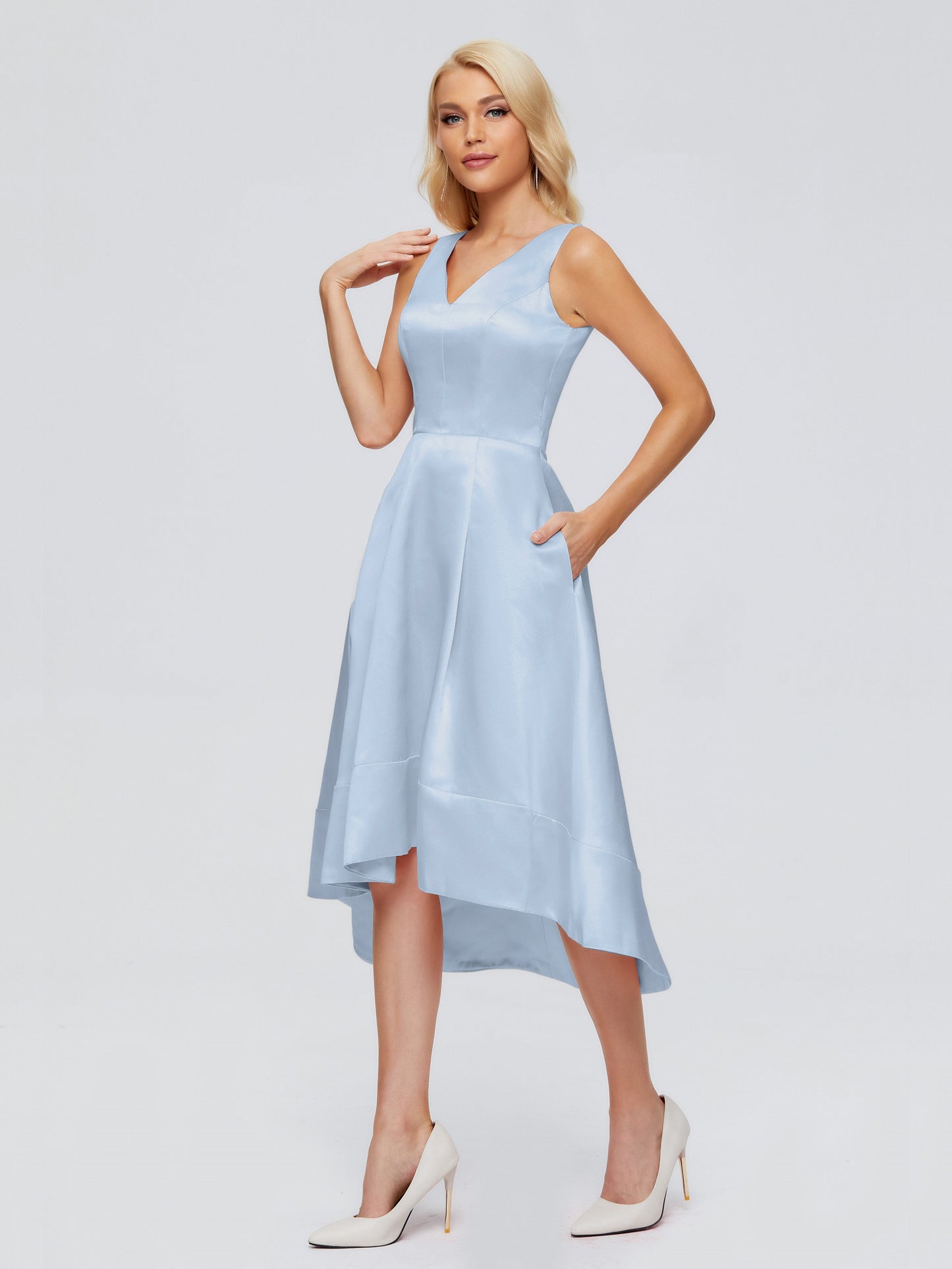 Ashley Straps Knee-length Satin Bridesmaid Dress