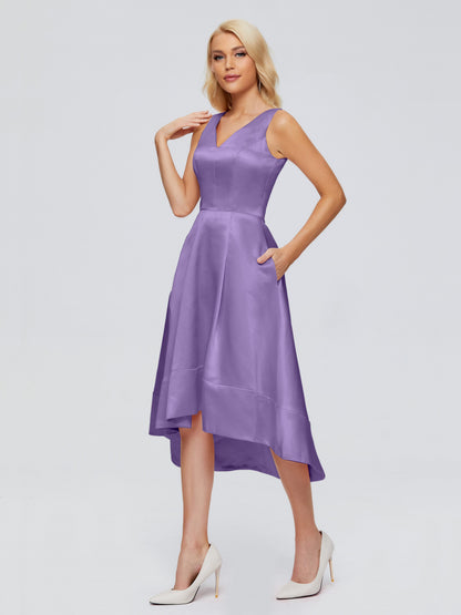 Ashley Straps Knee-length Satin Bridesmaid Dress