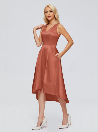 Ashley Straps Knee-length Satin Bridesmaid Dress