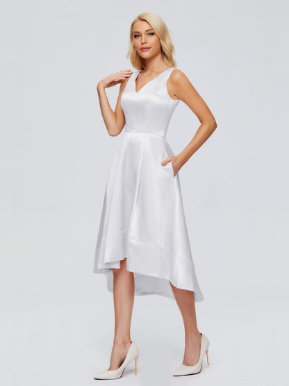 Ashley Straps Knee-length Satin Bridesmaid Dress