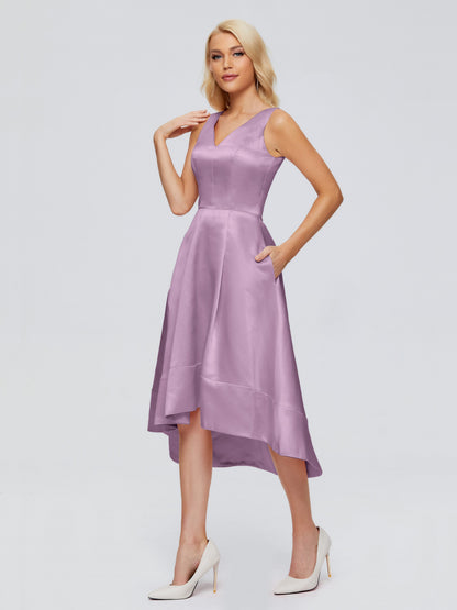 Ashley Straps Knee-length Satin Bridesmaid Dress