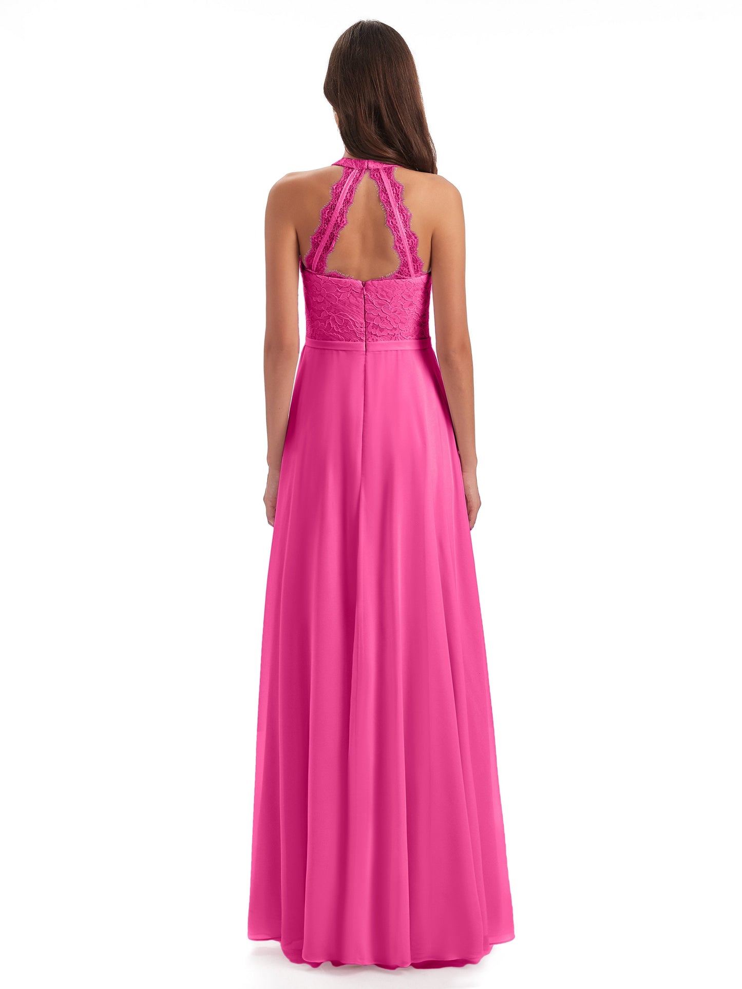 Avery Halter Illusion Lace Long Bridesmaid Dresses