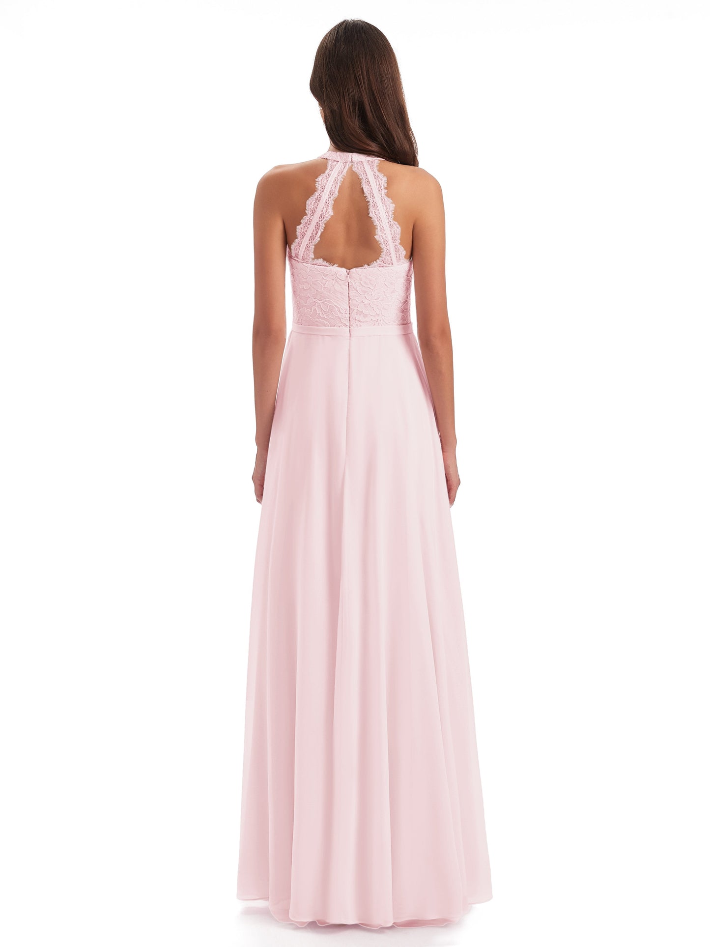 Avery Halter Illusion Lace Long Bridesmaid Dresses