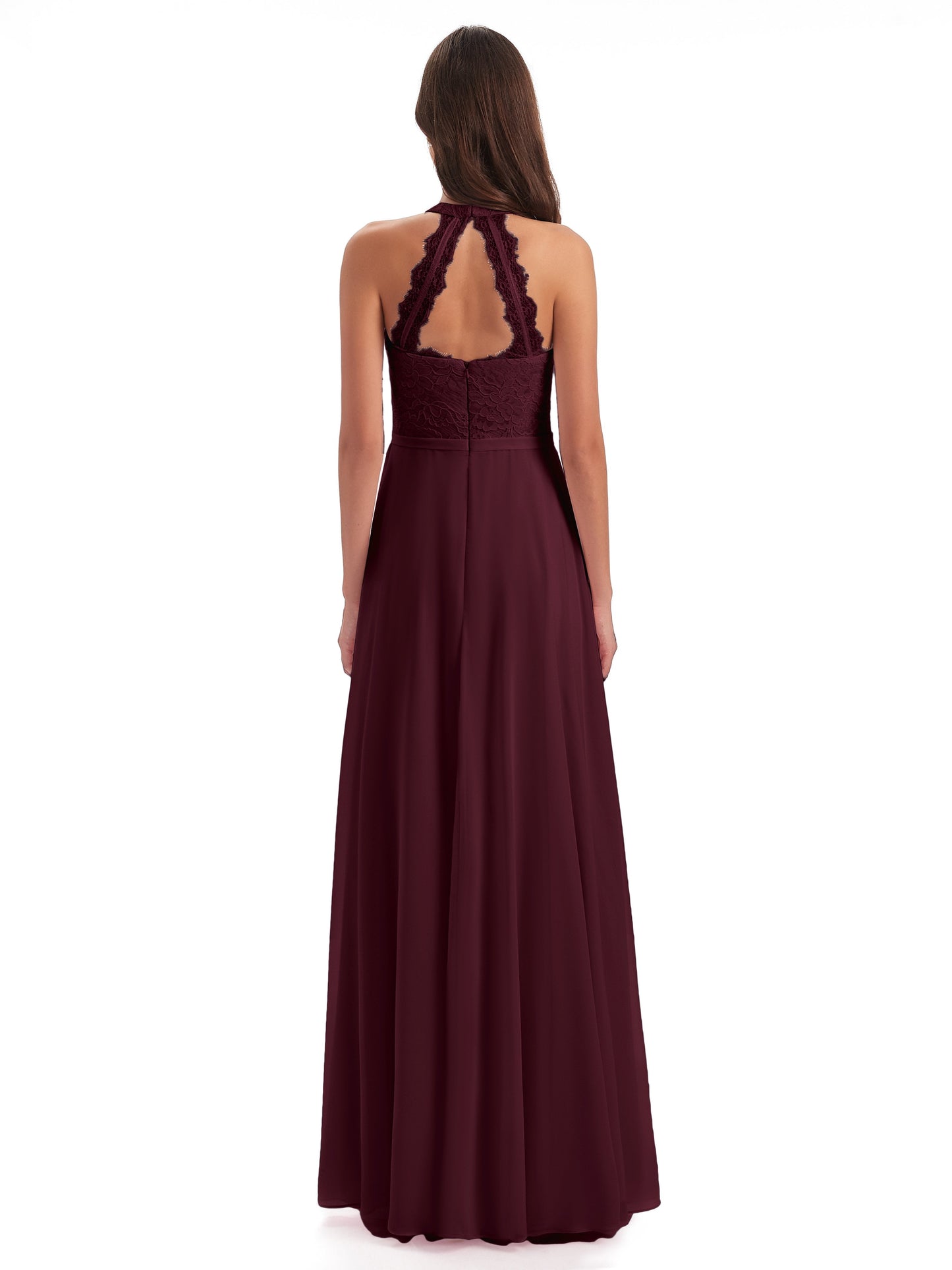 Avery Halter Illusion Lace Long Bridesmaid Dresses