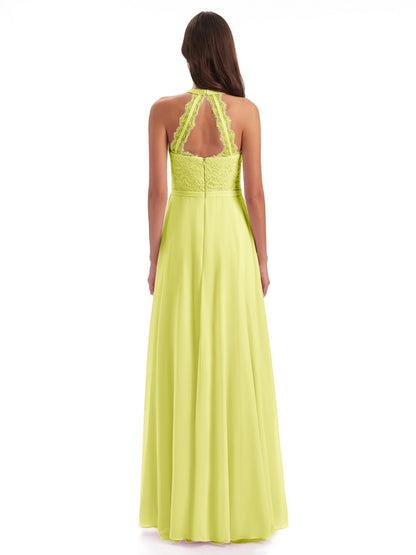 Avery Halter Illusion Lace Long Bridesmaid Dresses